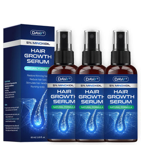 DAVV 5% Minoxidil spray for dry hair application with even scalp coverage.