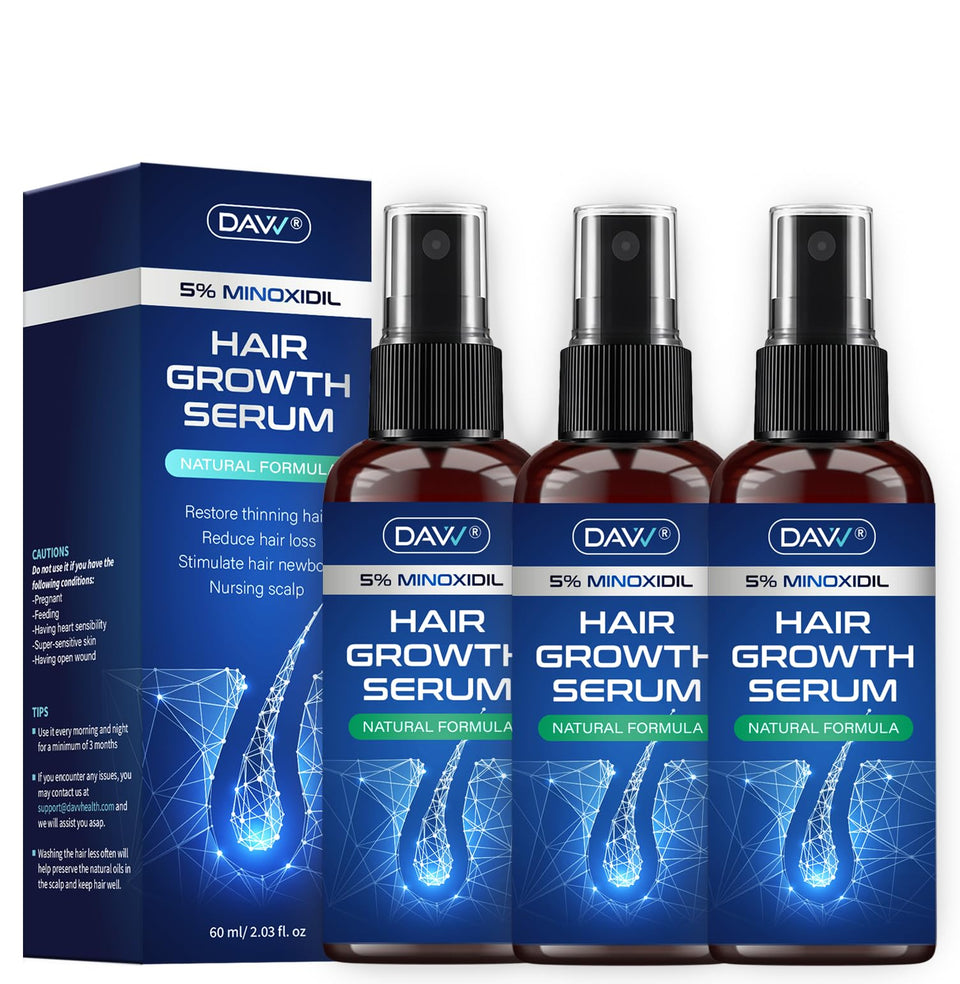 DAVV 5% Minoxidil spray for dry hair application with even scalp coverage.