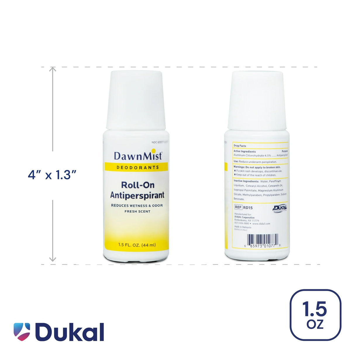 DawnMist travel-size 1.5oz deodorant ideal for packing.