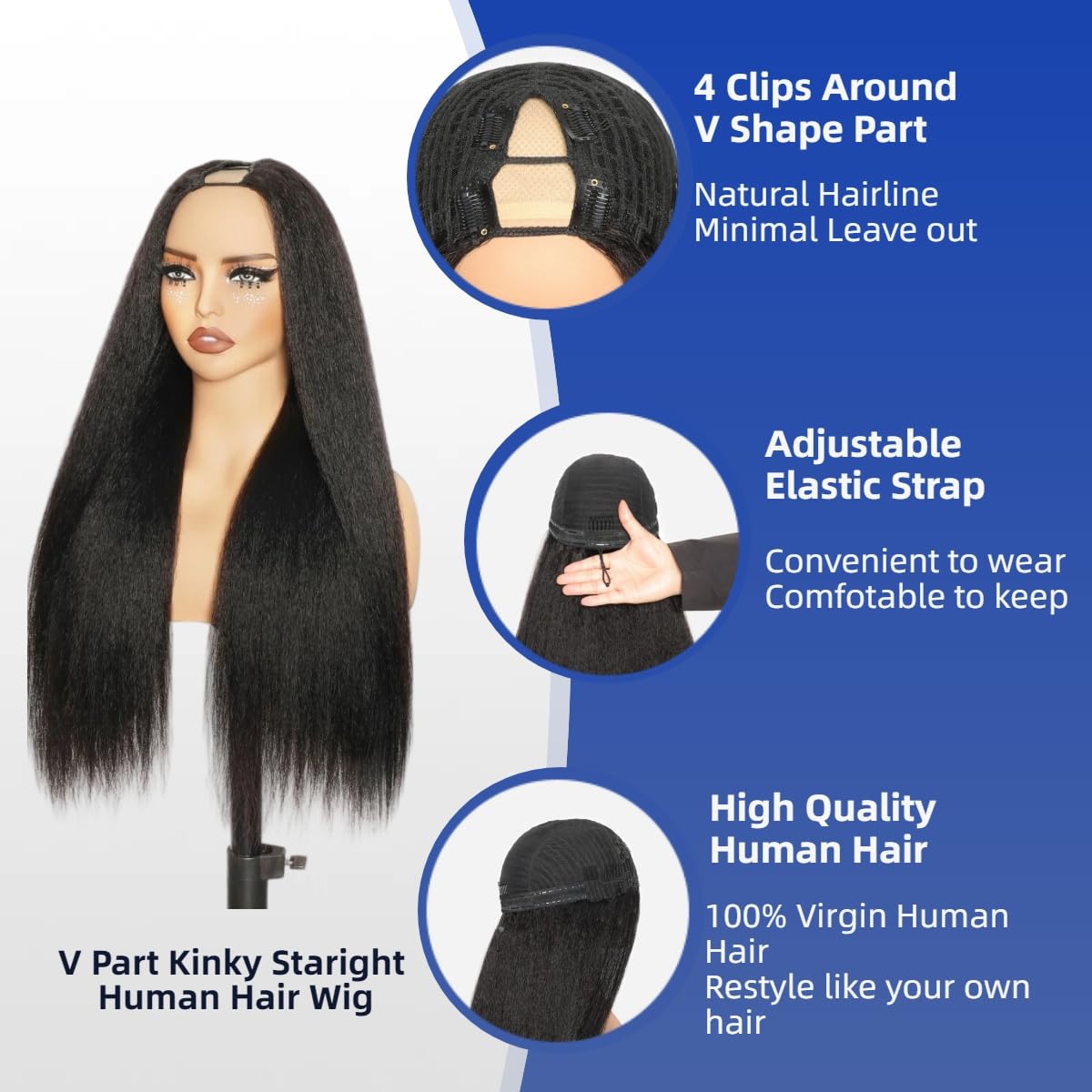 DaXunDi V Part Wig cap construction close-up for comfort