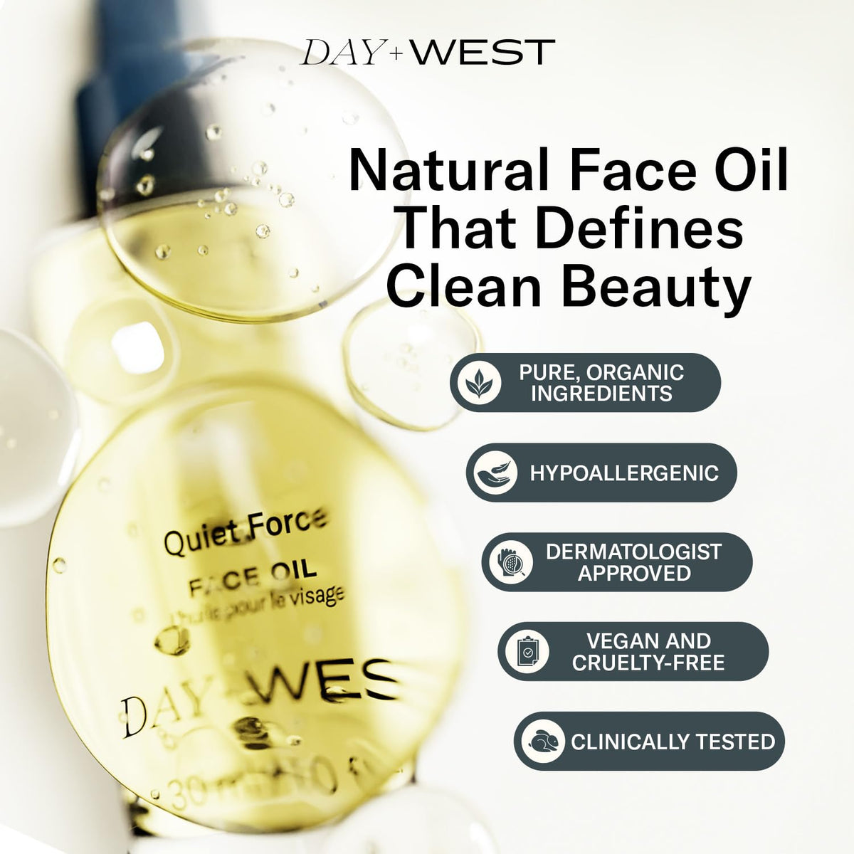 Day + West Quiet Force calendula and prickly pear soothe redness.