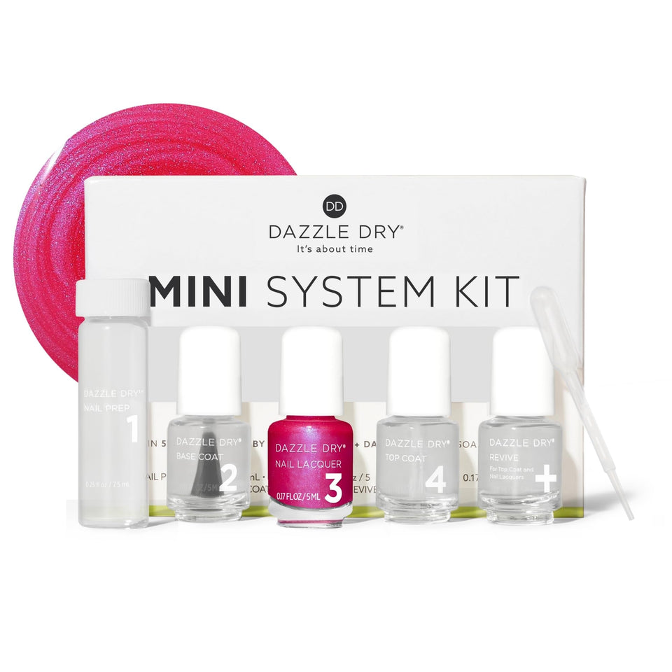 Dazzle Dry Beloved mini kit packaging with bright pink shimmer and blue flash.
