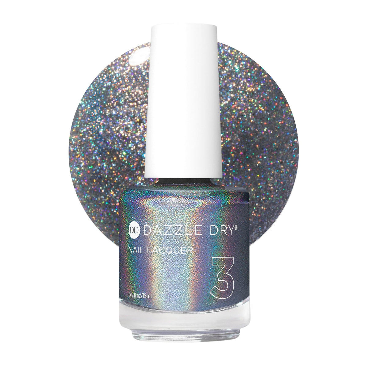 Dazzle Dry Disco Queen bottle close-up showing fast-drying holographic finish