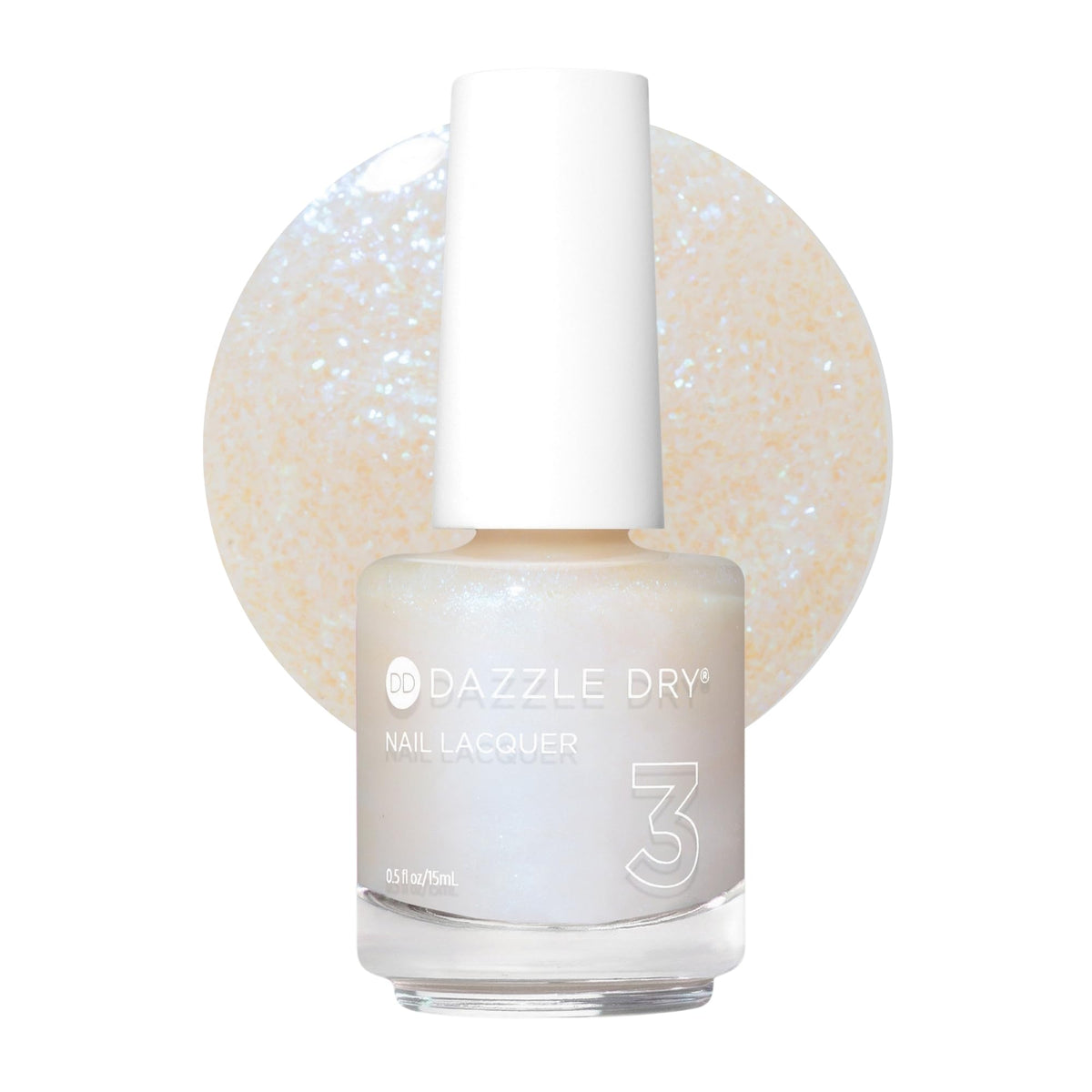 Dazzle Dry Inner Glow bottle displays opalescent blue glitter for subtle shimmer.