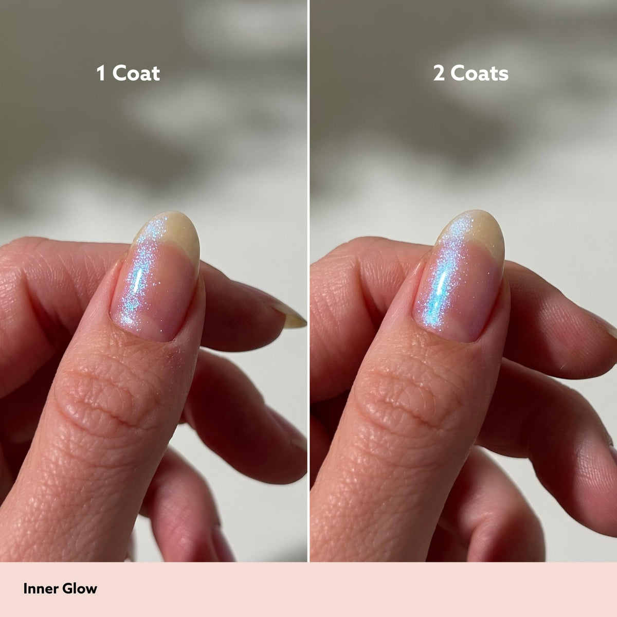Dazzle Dry Inner Glow swatch reveals sheer opalescent color with shimmer.