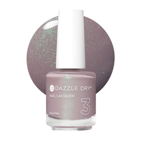 Dazzle Dry Lets Glow lacquer bottle showing light purple taupe with green shimmer for long-lasting color.