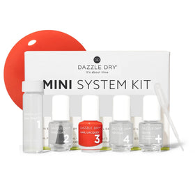 Dazzle Dry mini kit setup with Nail Prep and Base Coat for quick at-home manicure.
