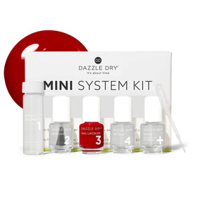 Dazzle Dry Mini Kit box with four step system and five-piece set for at-home nails