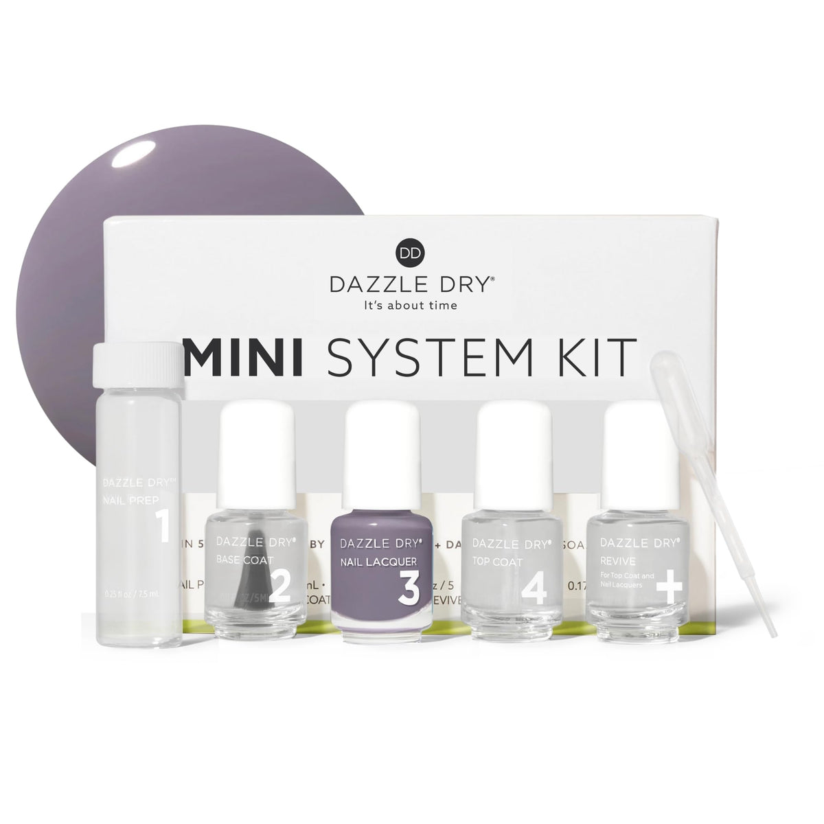 Dazzle Dry Anticipation lacquer bottle shows slate gray with purple undertones for elegant nails.