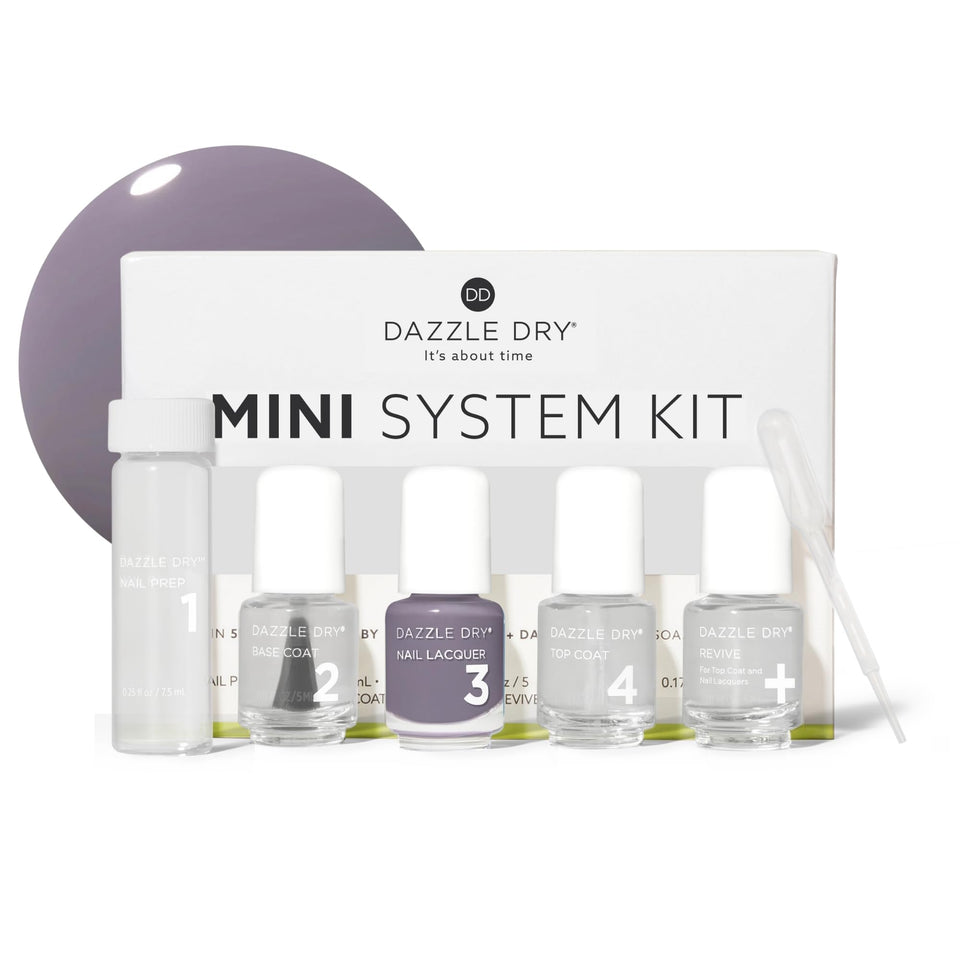 Dazzle Dry Anticipation lacquer bottle shows slate gray with purple undertones for elegant nails.