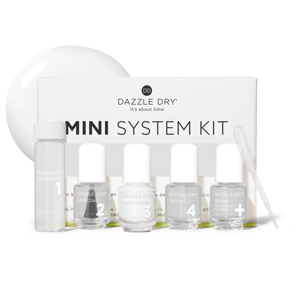 Dazzle Dry mini kit box and bottles for at-home quick-dry nails.