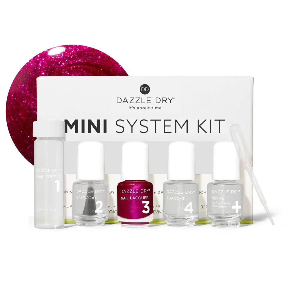 Dazzle Dry Kaleidoscope bottle ready for metallic fuchsia manicure with a long-lasting finish.
