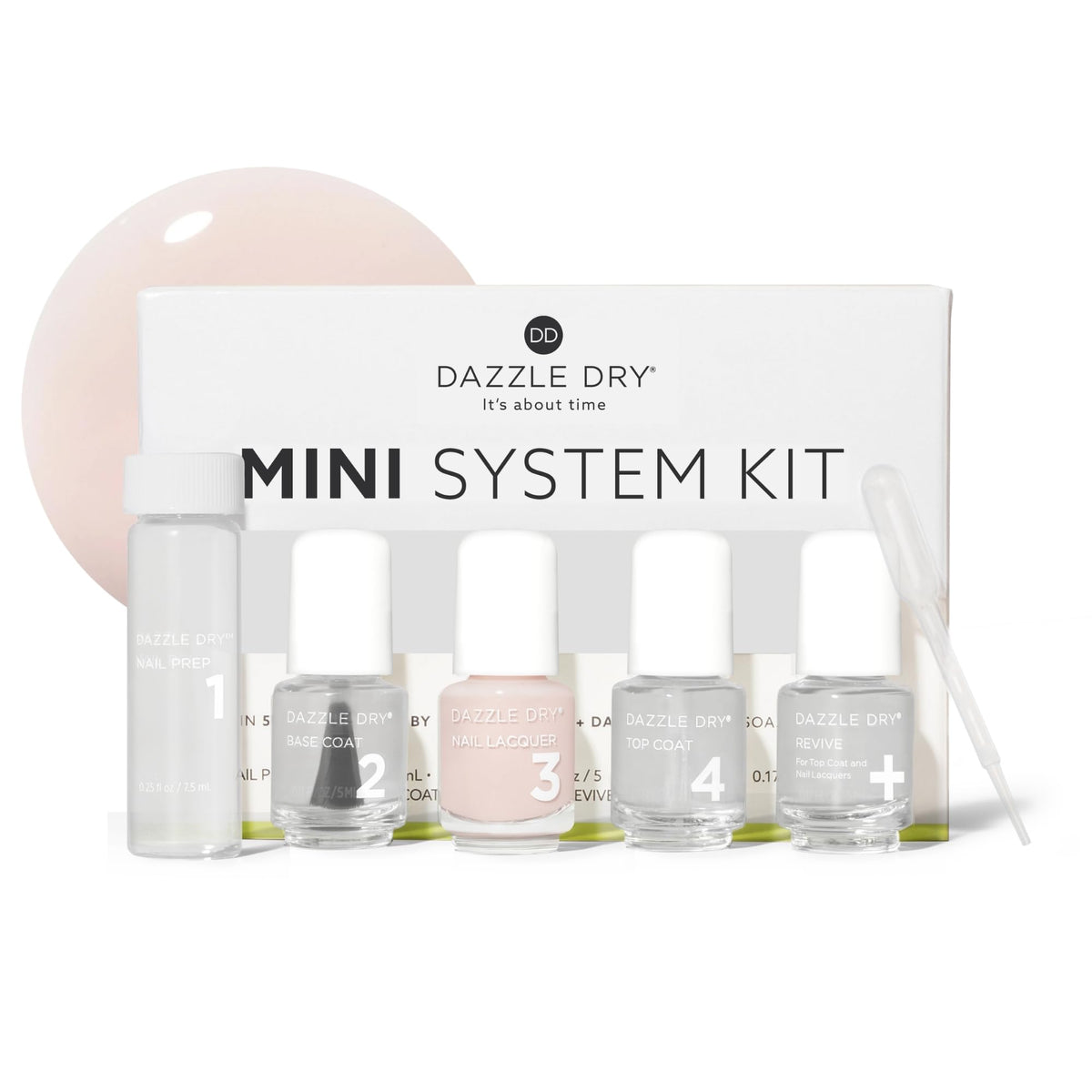 Dazzle Dry Rose Quartz nail prep mini kit for a smooth base and lasting color.