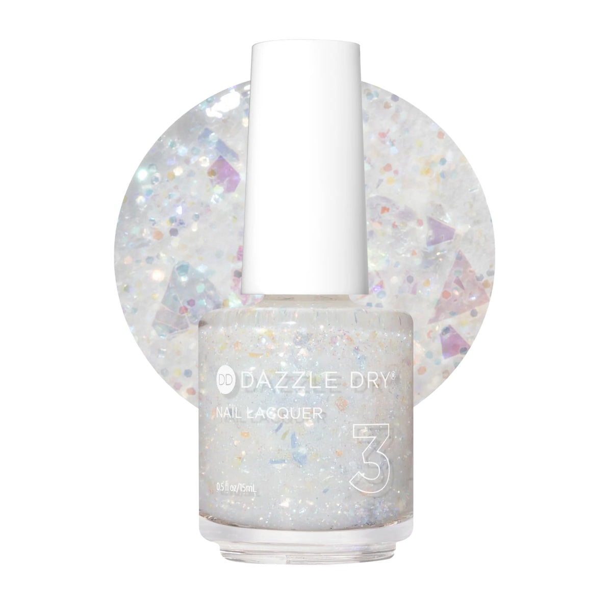 Dazzle Dry Step 3 Cold As Ice bottle with iridescent glitter finish