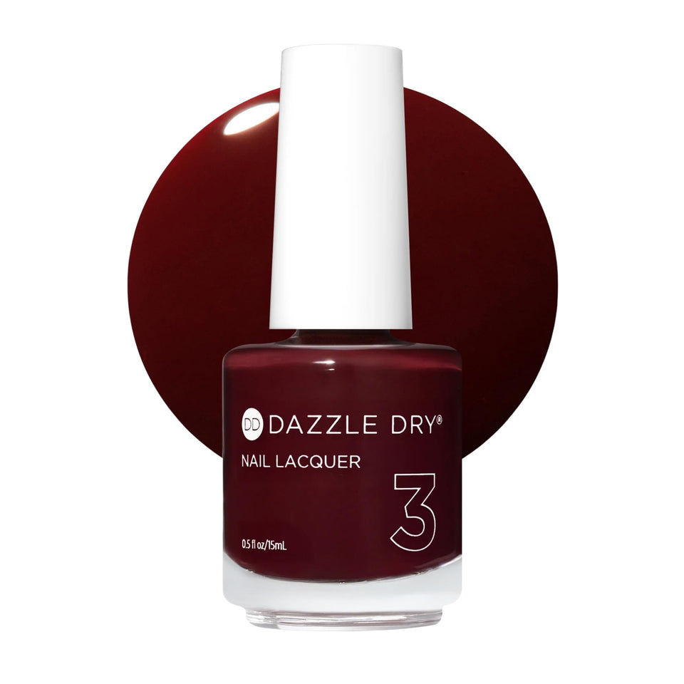 Dazzle Dry Passionate Red bottle shows deep wine hue for quick-dry wear.