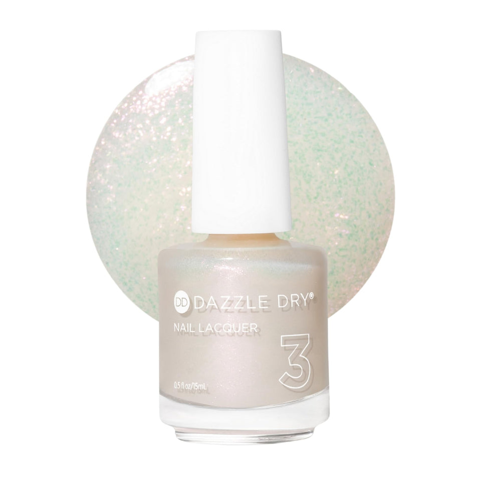Dazzle Dry Spiritual Diva bottle close-up shows iridescent pink shimmer for long-lasting nails