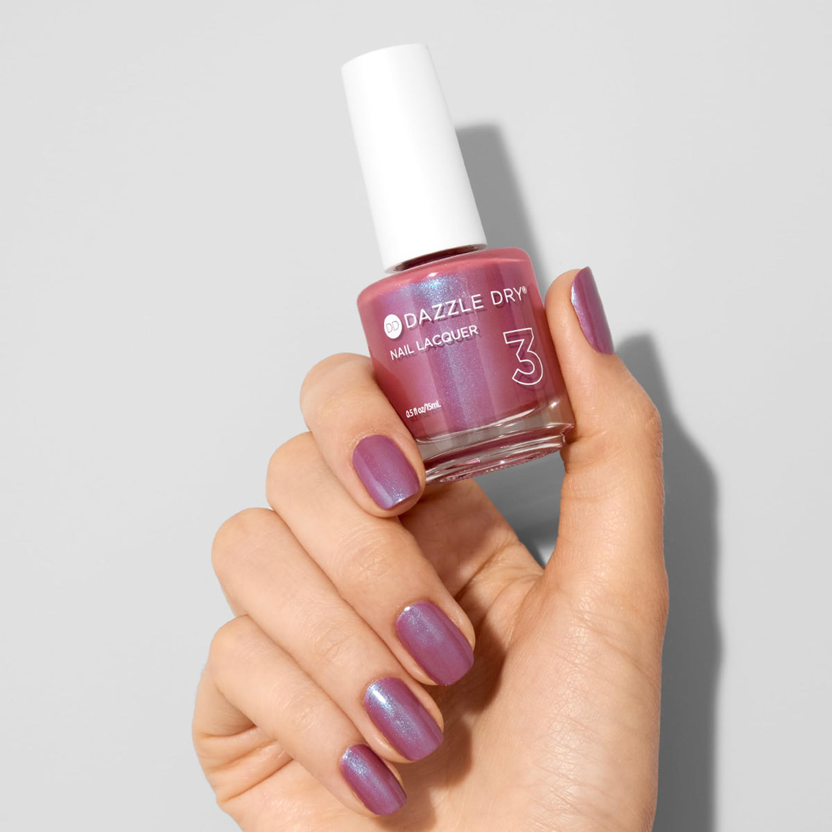Dazzle Dry Step3 application-on-nail demonstrates quick-dry, full-coverage finish.