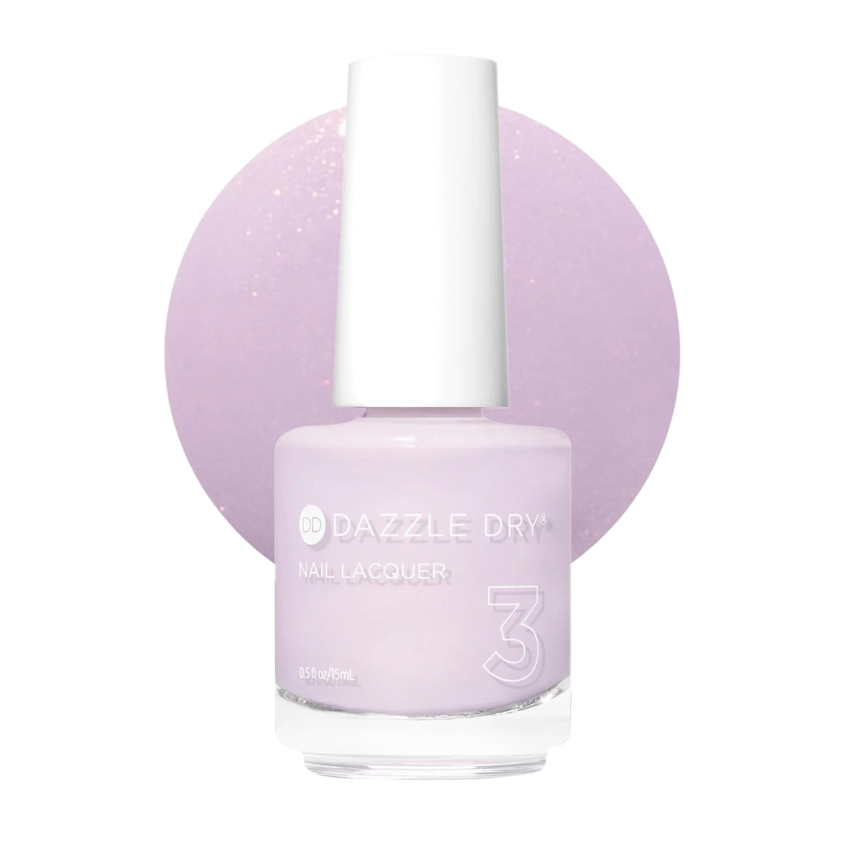 Dazzle Dry Lovely Lilac bottle close-up showcasing pale purple shimmer for quick-dry results.