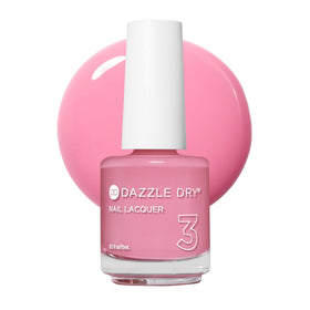 Dazzle Dry Soulmate bubblegum pink lacquer on nail swatch for bold color.