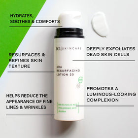 DCL Skincare AHA Resurfacing Lotion 20 texture close-up suggests smoother skin potential