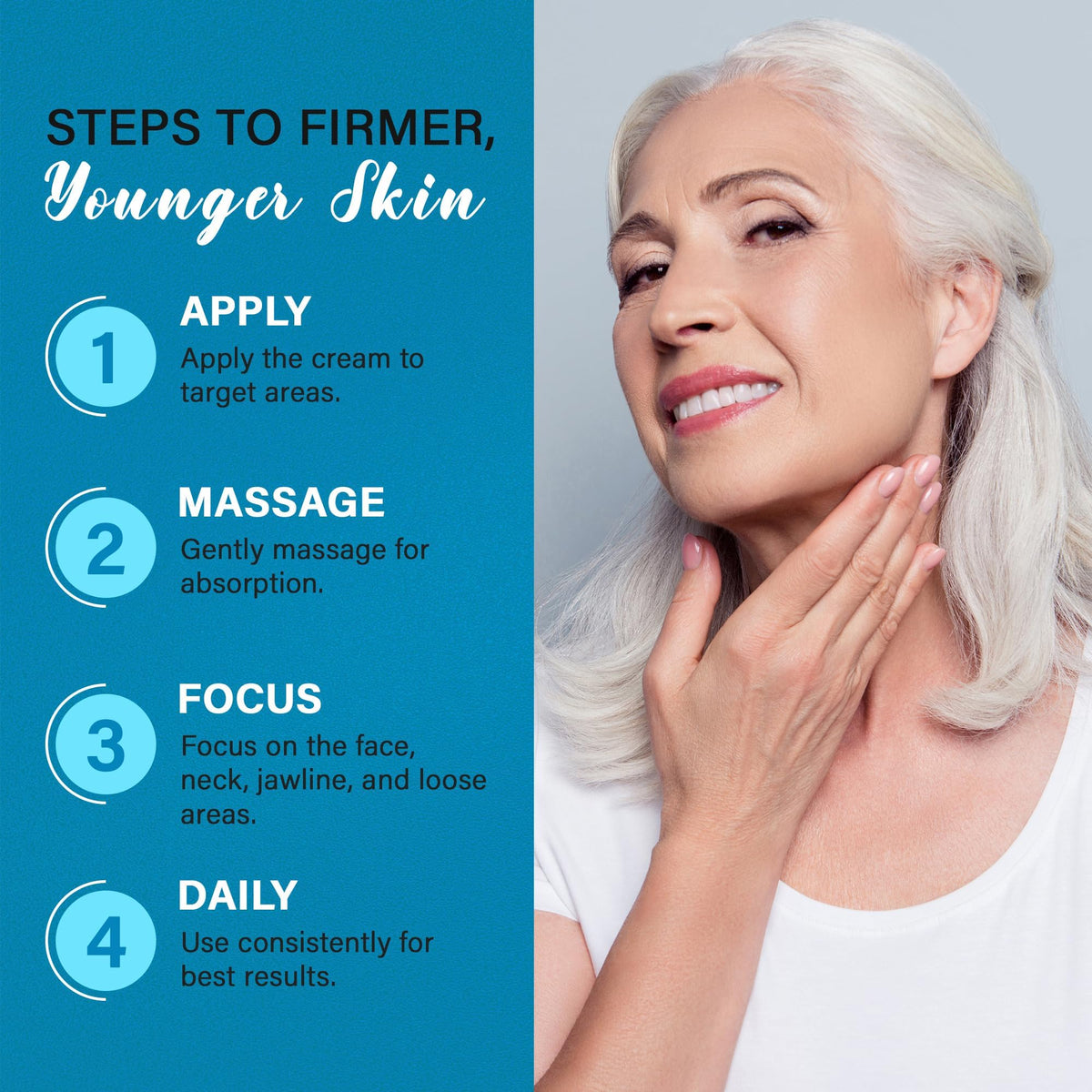 Dcsily Tighten and Lift Neck Cream on face and neck for smoother skin.