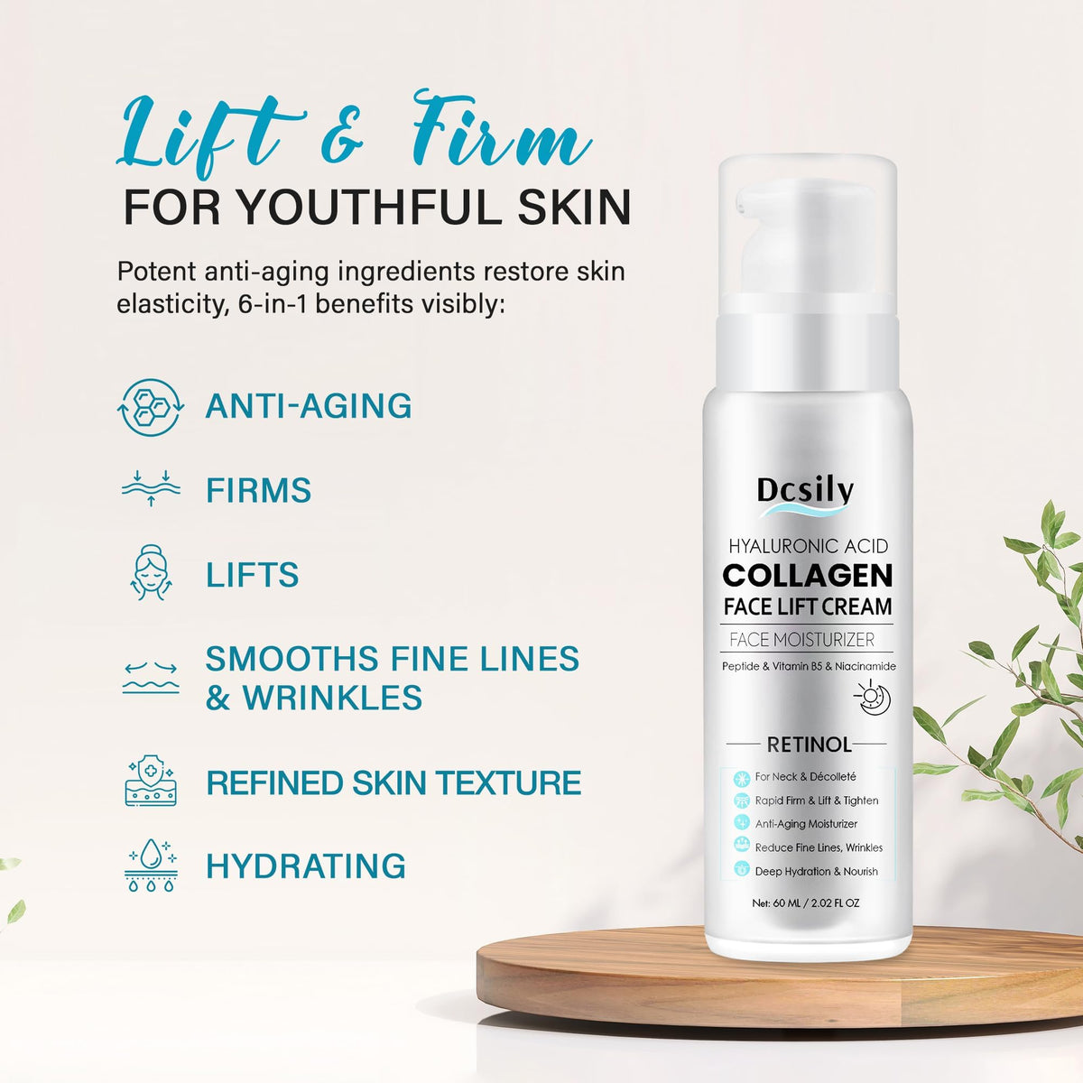 Dcsily Tighten and Lift Neck Cream texture close-up showing light, non-greasy finish.