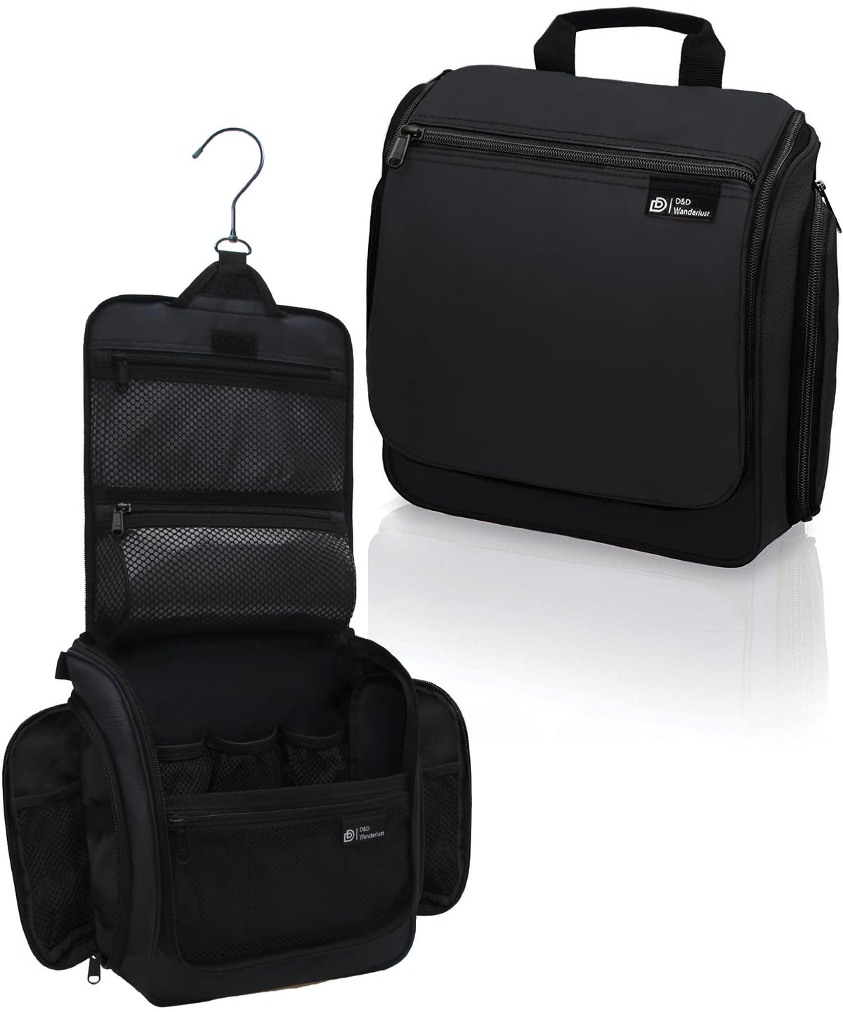 DD D&amp;D Wanderlust hanging toiletry bag open with organized compartments for easy access