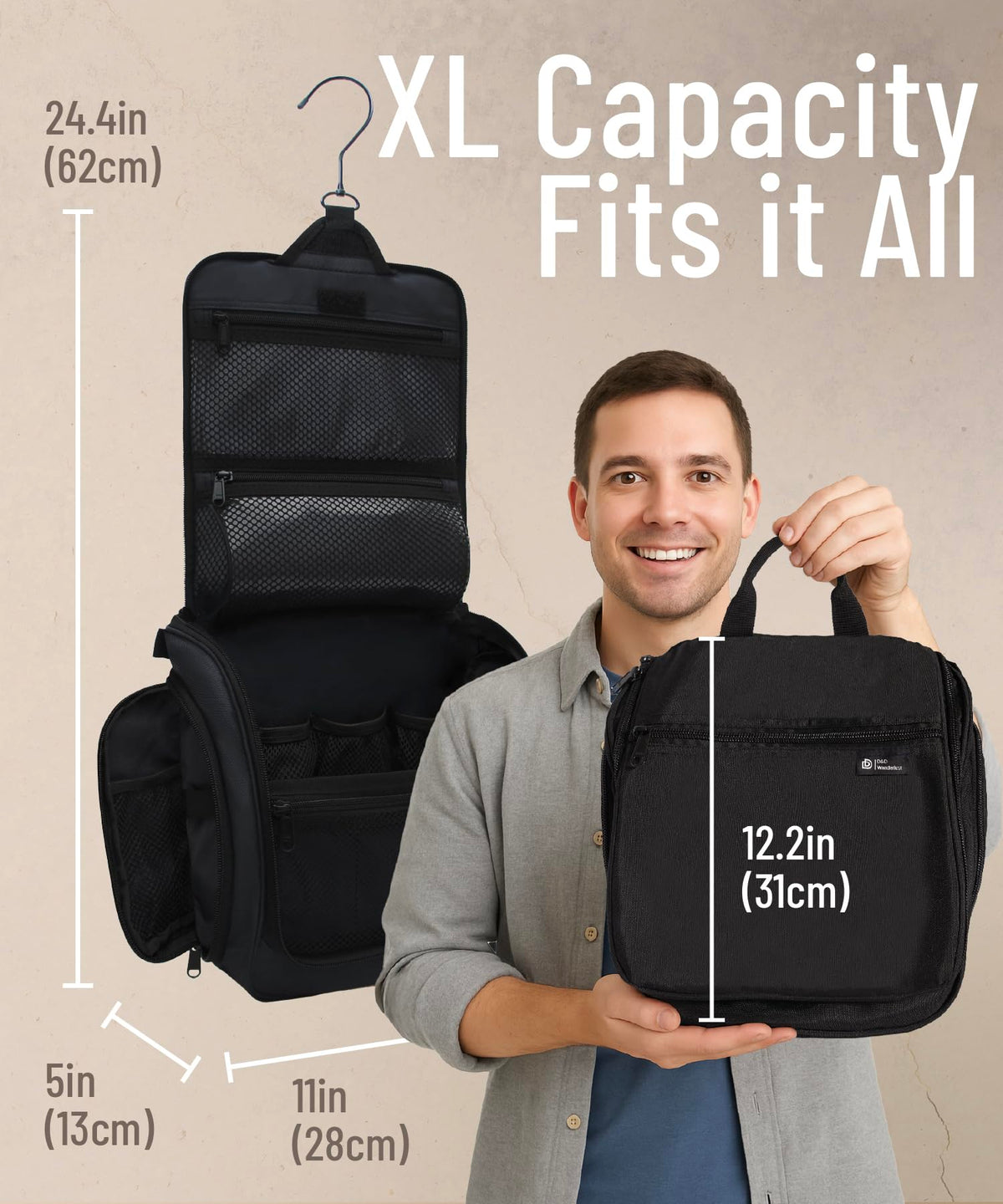 DD D&amp;D Wanderlust toiletry bag showing YKK zipper detail for durable travel use