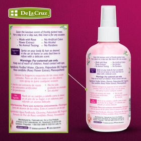 De La Cruz rose water bath soak with calming floral aroma.