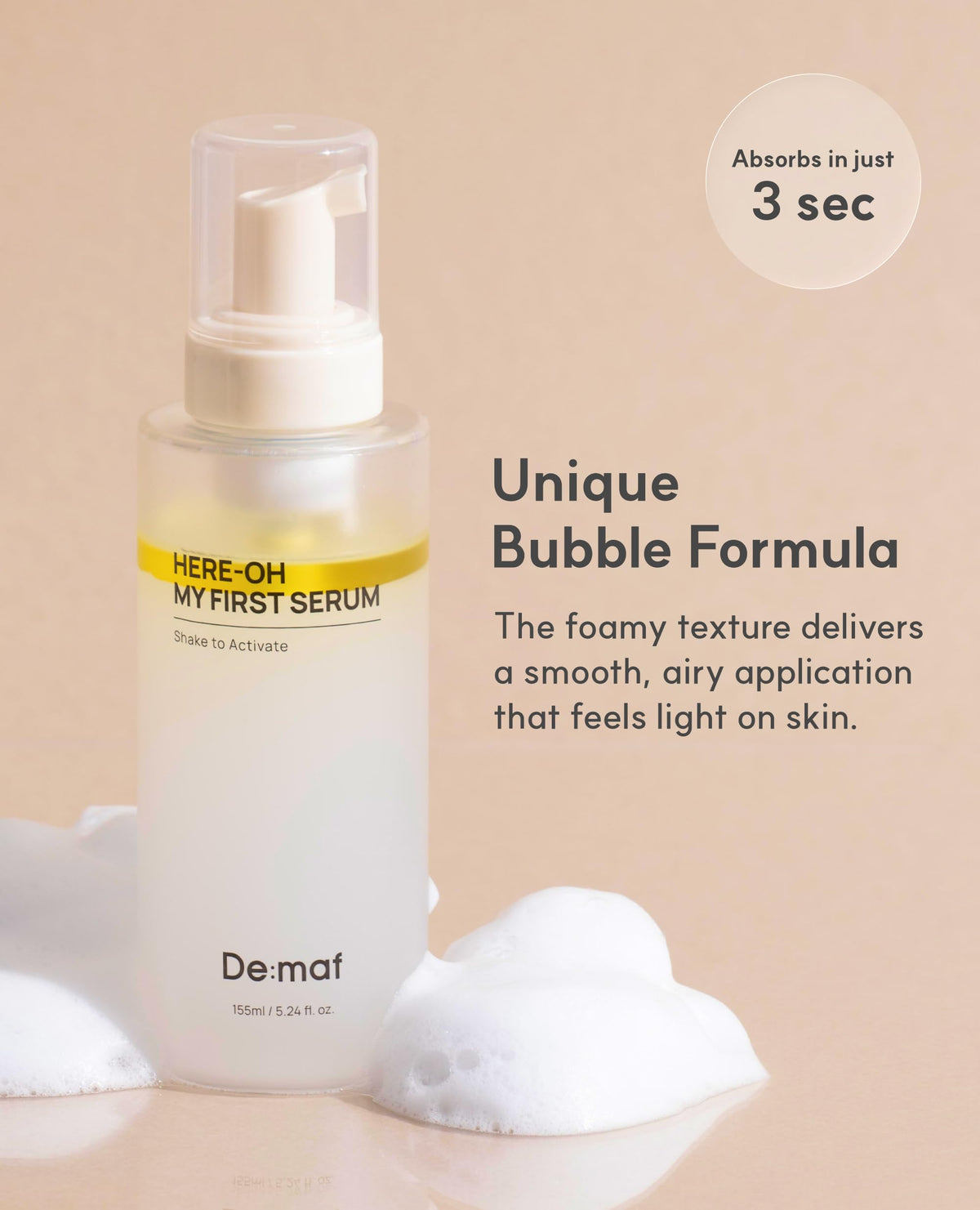 De:maf Hydrating Serum foam texture showing airy application.
