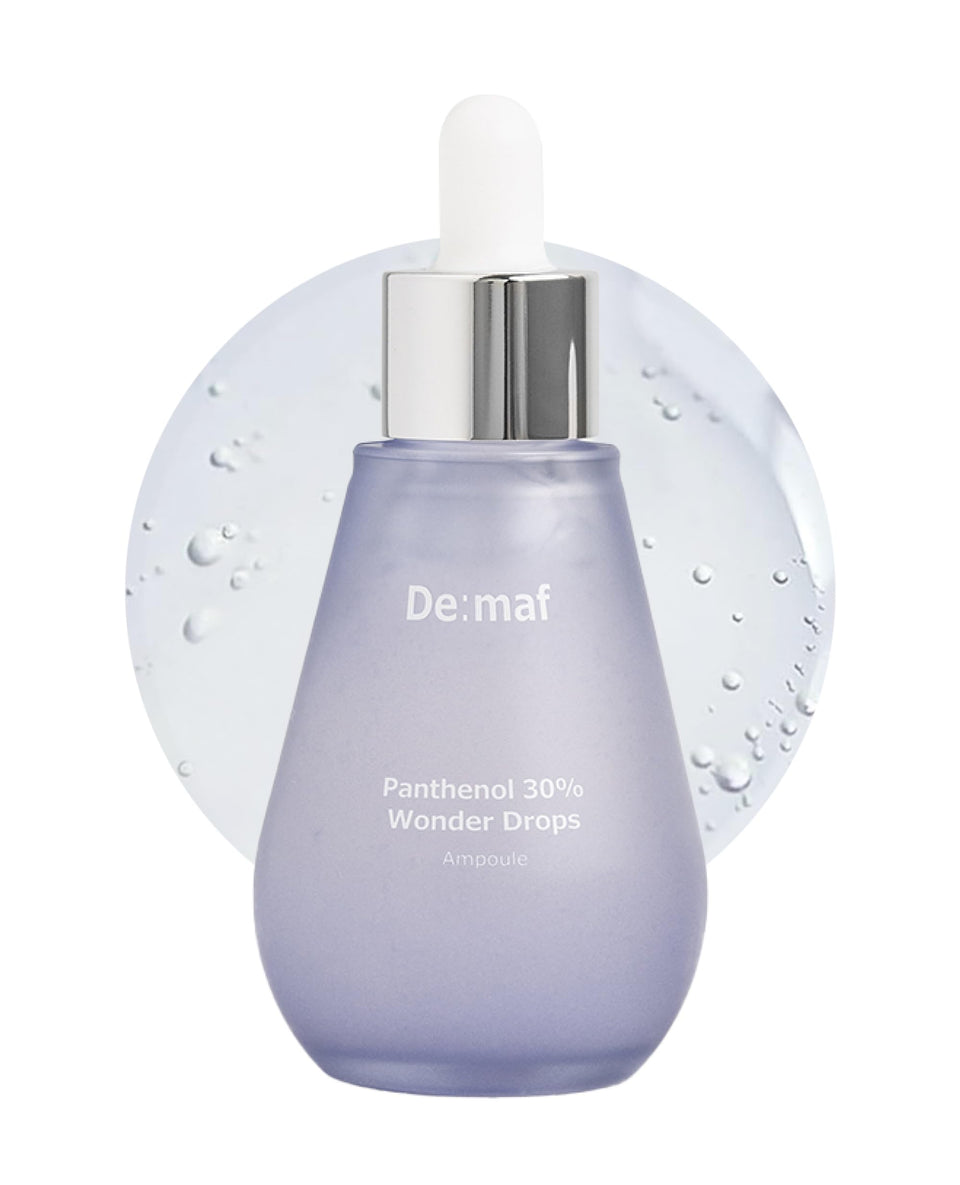 De:maf Panthenol 30% Wonder Drops Ampoule bottle for instant calm and glow.