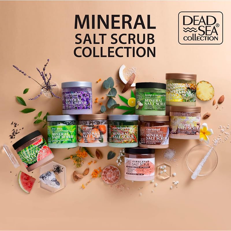 Mineral-rich Dead Sea Collection Almond Vanilla scrub jar close-up