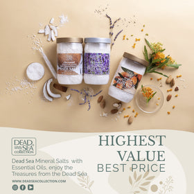 Dead Sea Collection mineral ingredients graphic suggests nutrients for overall bath wellness.
