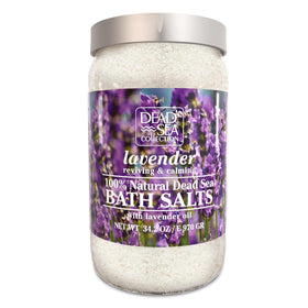 Dead Sea Collection lavender bath salts bottle highlighting mineral-rich formula for a relaxing soak.