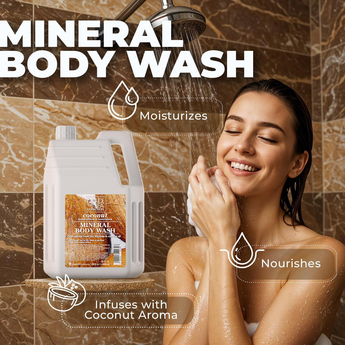 Dead Sea Collection coconut wash foam producing rich lather on skin