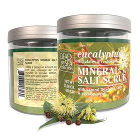 Dead Sea Collection Eucalyptus Salt Scrub aromatic scent wafting from jar.