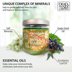 Dead Sea Collection Eucalyptus Salt Scrub texture close-up showing gritty yet smooth particles.