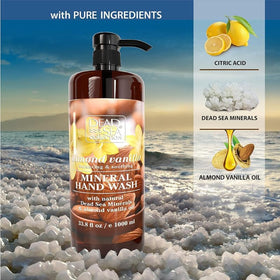 Dead Sea Collection almond vanilla bottle back view showing label and mineral benefits