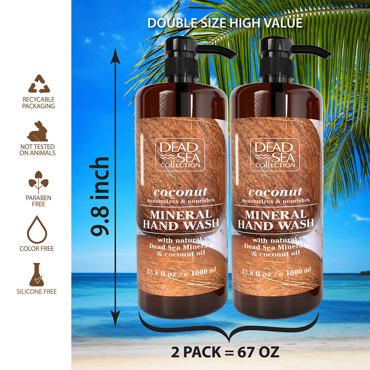 Dead Sea Collection label front highlights minerals and coconut oil for nourished hands.
