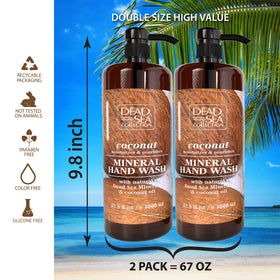 Dead Sea Collection label front highlights minerals and coconut oil for nourished hands.