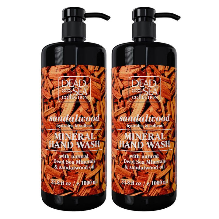 Dead Sea Collection hand soap pump sandalwood bottle front showing two-pack packaging for daily cleansing