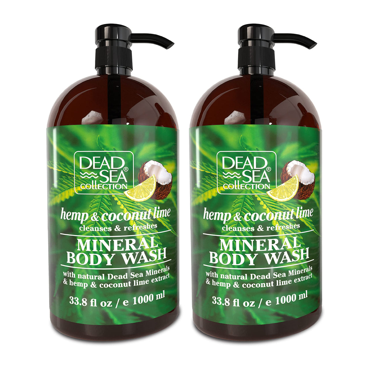 Dead Sea Collection hemp coconut lime body wash bottle front for all skin types