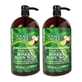 Dead Sea Collection hemp coconut lime body wash bottle front for all skin types