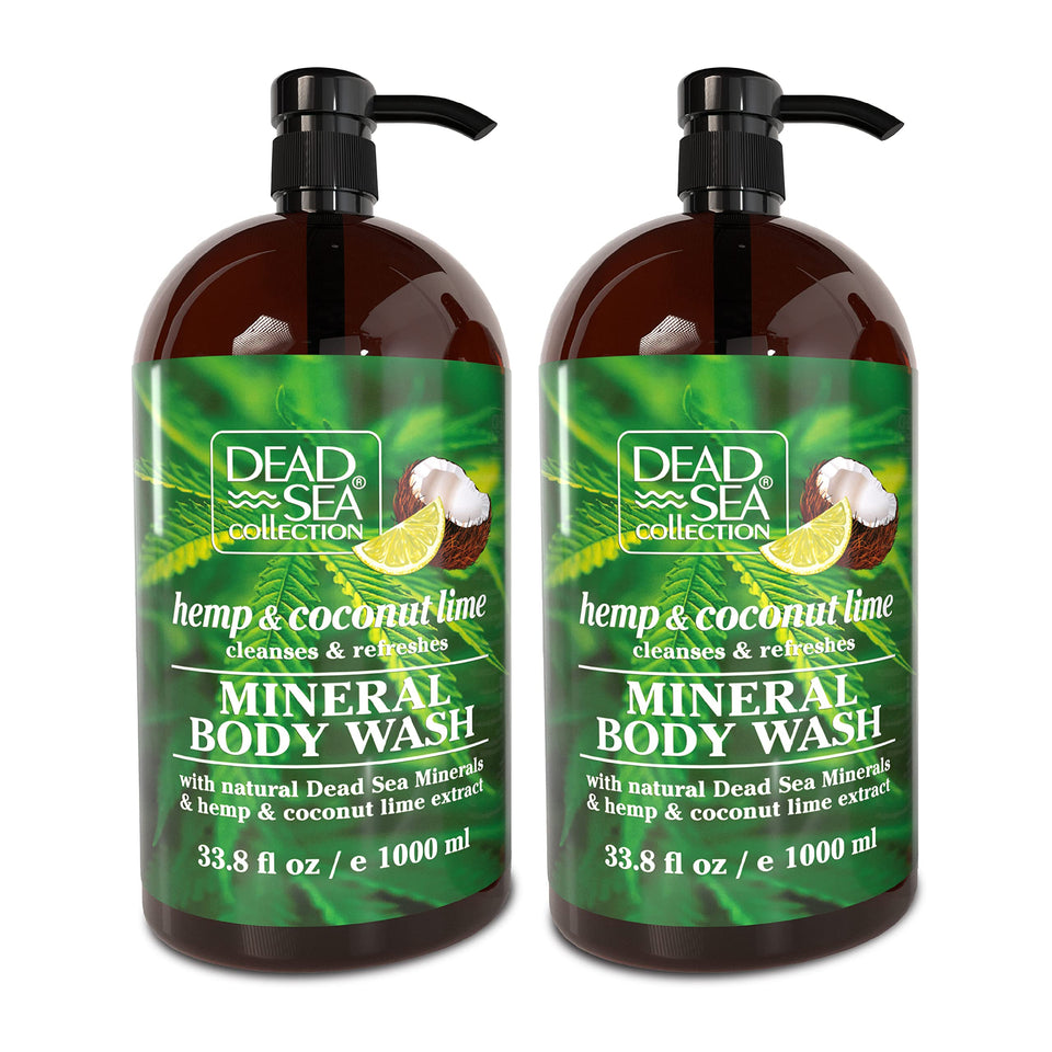 Dead Sea Collection hemp coconut lime body wash bottle front for all skin types
