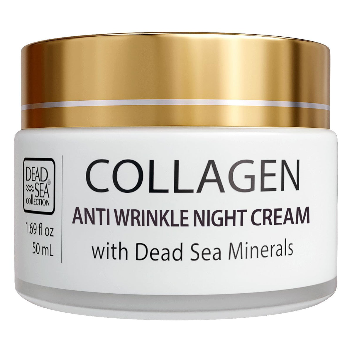 Dead Sea Collection night cream jar front for overnight hydration.