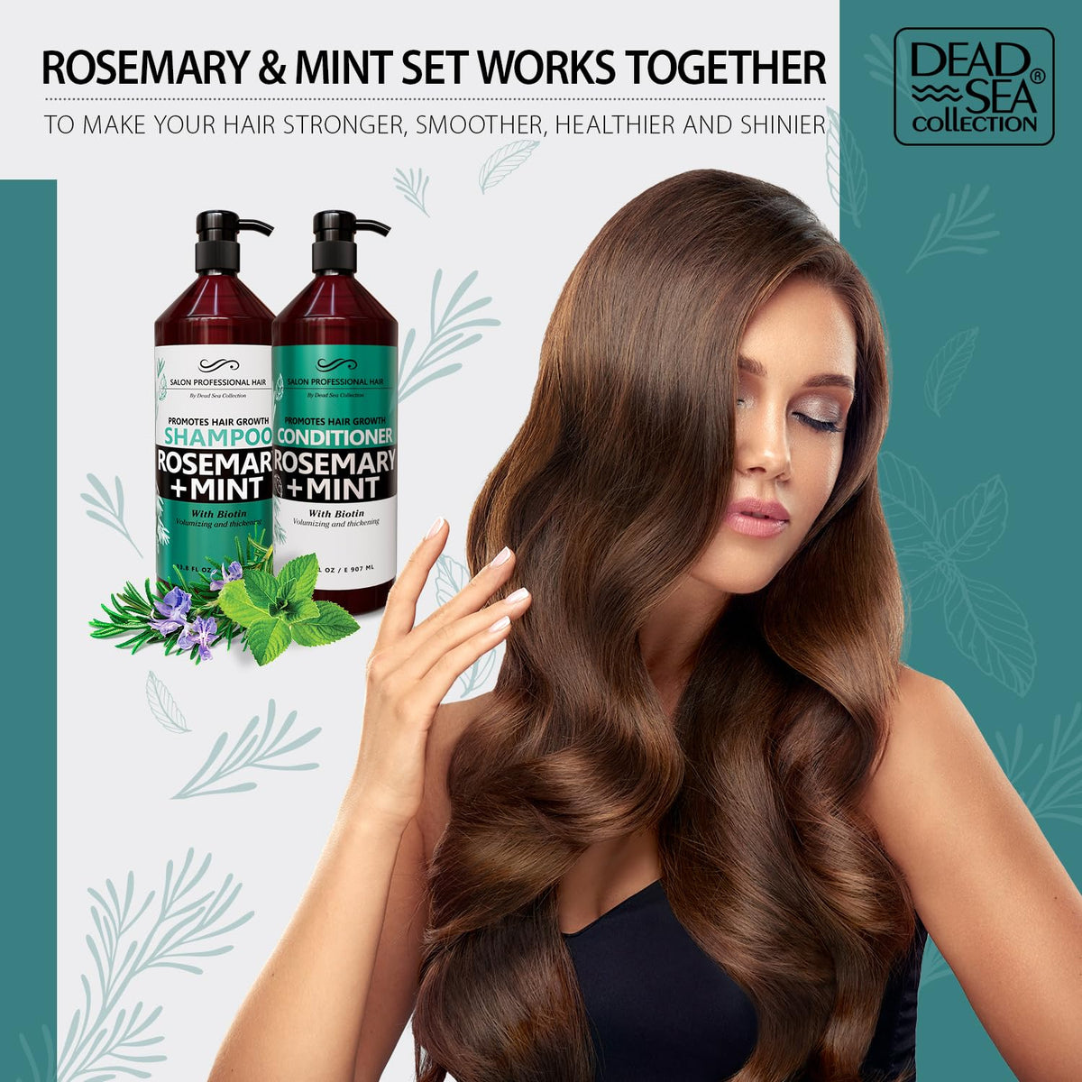 Dead Sea Collection rosemary mint conditioner bottle for smooth, voluminous strands.