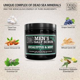 Dead Sea Collection jar scoop reveals creamy eucalyptus mint formula for refreshing use.