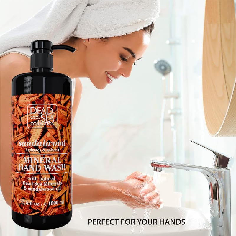 Dead Sea Collection sandalwood oil fragrance bottle illustrating natural scent during washing