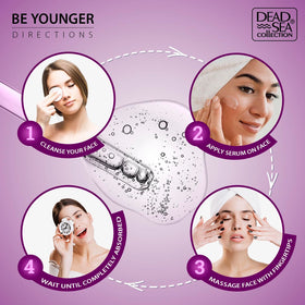 Hands applying the serum to the face to demonstrate routine use.