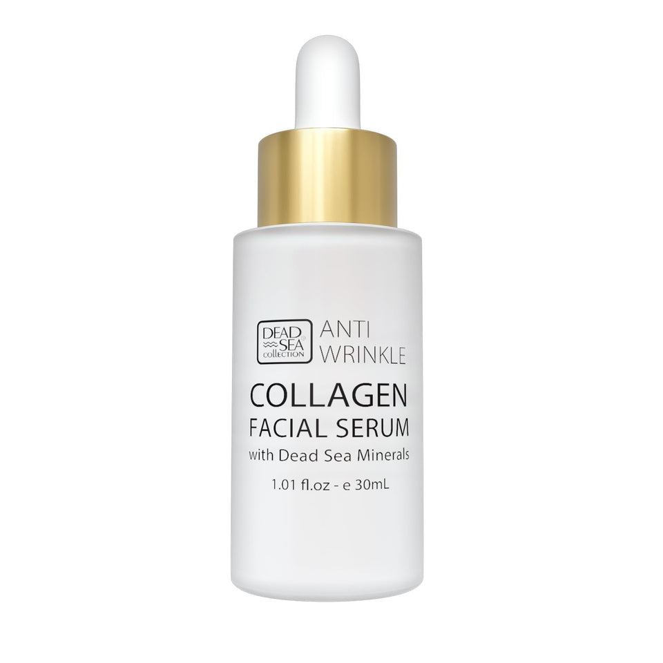Dead Sea Collection serum bottle showing the product in use for quick hydration.